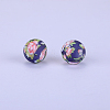 Printed Round with Flower Pattern Silicone Focal Beads SI-JX0056A-161-1