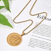 304 Stainless Steel Flat Round with Arabic Pendant Box Chain Necklaces for Women Men NJEW-R013-03G-2