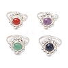 Round Natural Lapis Lazuli & Amethyst & Green Aventurine & Carnelian Finger Ring RJEW-TA00162-1