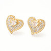 Heart Brass Pave Clear Cubic Zirconia Stud Earrings EJEW-M258-32G-1