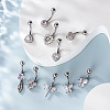 316L Surgical Stainless Steel Clear Cubic Zirconia Curved Barbell Belly Rings WG7644D-05-4