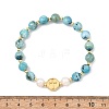 Natural Gemstone Hemimorphite & Cultured Freshwater Pearl & Brass Beads Stretch Bracelets for Women BJEW-JB13796-4