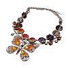 Brass Rhinestone Butterfly Pendant Rose Flower Glass Beaded Double Layer Necklaces for Women WG13E12-01-3