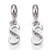 Platinum Rack Plating Alloy Rhinestone European Dangle Charms PALLOY-T048-36P-S-1