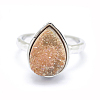 Electroplate Natural Druzy Quartz Crystal Finger Rings RJEW-I055-06P-RS-2