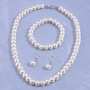 Round Plastic Imitation Pearl Beaded Necklaces & Dangle Earring & Bracelets Sets FS-WGF01A4-01-1