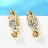 Sea Horse Brass Micro Pave Cubic Zirconia Ear Studs EJEW-D304-38G-4