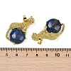 Dyed Natural Lapis Lazuli Ball with Leopard Shape Brass Pendants KK-F887-04G-23-3