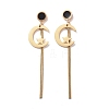 Enamel Crescent Moon with Long Tassel Dangle Stud Earrings with 316 Stainless Steel Pins EJEW-F285-01G-2