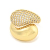 Rack Plating Teardrop Brass Micro Pave Clear Cubic Zirconia Cuff Finger Rings for Women RJEW-C103-15G-2