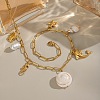 304 Stainless Steel Dolphin Sea Horse & Acrylic Pearl & Natural Shell Pendant Bib Necklaces for Women NJEW-G181-03G-1