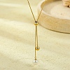 304 Stainless Steel Round Shell Pearl Pendant Lariat Necklaces for Women NJEW-U031-04G-2