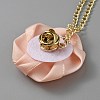 Polyester Rose Flower Hanging Chain Brooch with Crystal Rhinestone JEWB-WH0028-25D-2