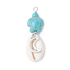 5Pcs 5 Styles Natural Cowrie Shell & Dyed Synthetic Turquoise Turtle Copper Wire Wrapped Pendants PALLOY-JF04034-02-3