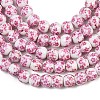 Handmade Flower Printed Porcelain Ceramic Beads Strands X-PORC-M005-6mm-03-2
