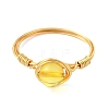 Copper Wired Natural Amber Finger Rings for Women RJEW-JR01052-03-4