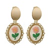 304 Stainless Steel & Cloth Embroidery Stud Dangle Earrings EJEW-JE07298-02-3