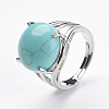 Adjustable Synthetic Turquoise Finger Rings RJEW-F075-01R-4