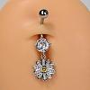 304 Stainless Steel Pave Clear Cubic Zirconia Curved Barbell Dangle Belly Rings FS-WG828D7-04-1