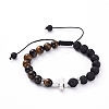 Natural Lava Rock & Tiger Eye Beads Adjustable Braided Bracelets BJEW-JB04987-02-1