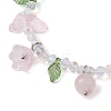 Natural Rose Quartz & Glass Beaded Stretch Bracelet with Flower Charms BJEW-JB10176-02-3