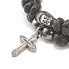 2Pcs 2 Style Natural Lava Rock & Synthetic Hematite Stretch Bracelets Set with 304 Stainless Steel Buddhist Head & Cross BJEW-JB08289-5