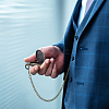 Vintage Alloy Flat Round Hollow Pocket Watch with Brass Curb Chain AJEW-PH0007-68AB-5