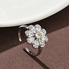 Flower Brass Micro Pave Cubic Zirconia Cuff Rings for Women RJEW-A069-01B-P-1