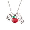 Teather's Day Alloy Red Apple Book Ruler Pendant Necklaces X1-NJEW-TA00185-2