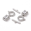 Brass Pave Clear Cubic Zirconia Toggle Clasps KK-E068-VC184-3