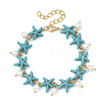 2Pcs 2 Colors Ocean Theme Round Shell Pearl Beads Charm Bracelets BJEW-JB14133-1