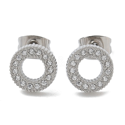 304 Stainless Steel Micro Pave Clear Cubic Zirconia Stud Earrings STAS-Z107-01P-02-1
