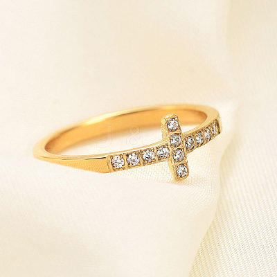 Cross Stainless Steel Micro Pave Clear Cubic Zirconia Finger Rings for Women FS-WG88B59-04-1