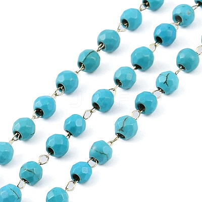 Ion Plating(IP) 304 Stainless Steel & Faceted Glass Handmade Beads Chain CHS-H028-01G-1