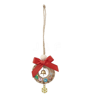 Christmas Wood & Polyester Bowknot Pendant Decorations HJEW-JM04193-01-1
