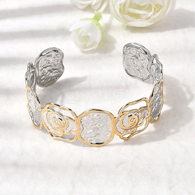 Hammered 304 Stainless Steel Cuff Bangles for Women BJEW-P371-01B-1