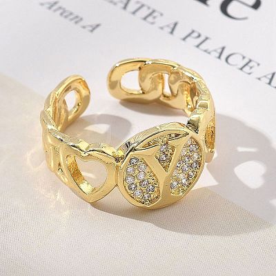 Brass Micro Pave Clear Cubic Zirconia Open Cuff Rings for Women RJEW-K289-02G-Y-1
