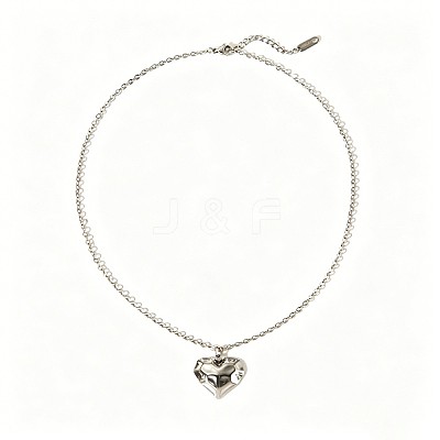Stainless Steel Textured Puffy Heart Pendant Necklaces for Valentine's Day EI9252-4-1