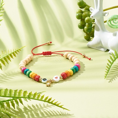 Evil Eye Star Heart Braided Bead Bracelet for Kid BJEW-JB06777-1
