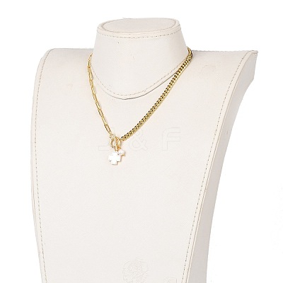 Natural Shell Cross Pendant Necklaces NJEW-JN03240-01-1