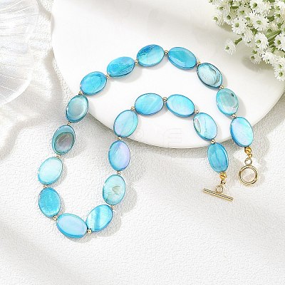 AB Color Natural Freshwater Shell Flat Oval Beaded Necklaces NJEW-JN06679-1