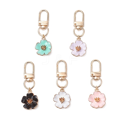 5Pcs 5 Colors Flower Alloy Enamel Pendant Decoration HJEW-JM02746-1