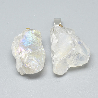 Electroplate Rough Raw Natural Quartz Crystal Pendants G-S266-02G-1