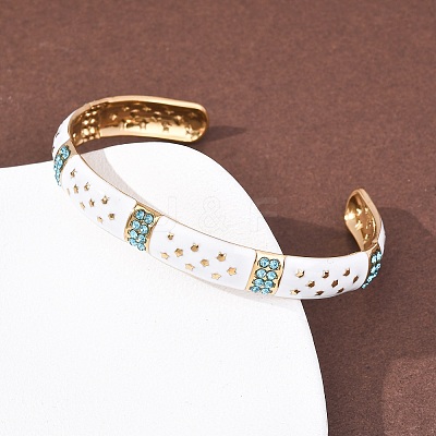 304 Stainless Steel Enamel Cuff Bangles for Women BJEW-H637-02B-G-1