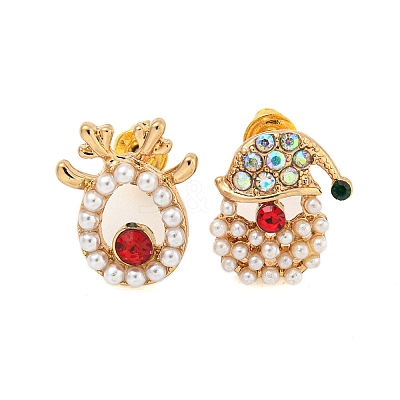 Christmas Alloy Colorful Rhinestone & Plastic Asymmetrical Stud Earrings for Women LS-EJEW-M256-02A-G-1