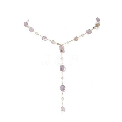 Handmade Natural Amethyst Beaded Chains Earring & Necklaces Sets SJEW-JS01342-02-1