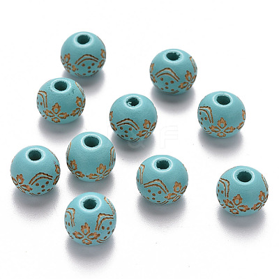 Painted Natural Wood Beads WOOD-N006-03A-01-1