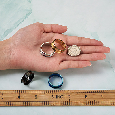 4 Colors Stainless Steel Grooved Finger Ring Settings STAS-TA0001-26D-1