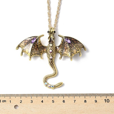 Alloy Enamel Dragon Pendant Necklaces NJEW-V005-01AG-03-1