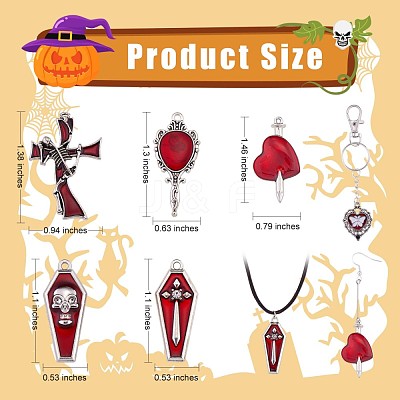 14Pcs 7 Style Halloween Alloy Rhinestone Pendants JX160A-1